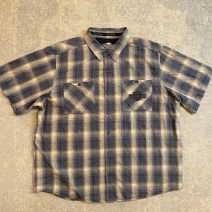 Harley-Davidson Shirt Mens 2XL Blue Plaid Short Sleeve Button Up Embroidered